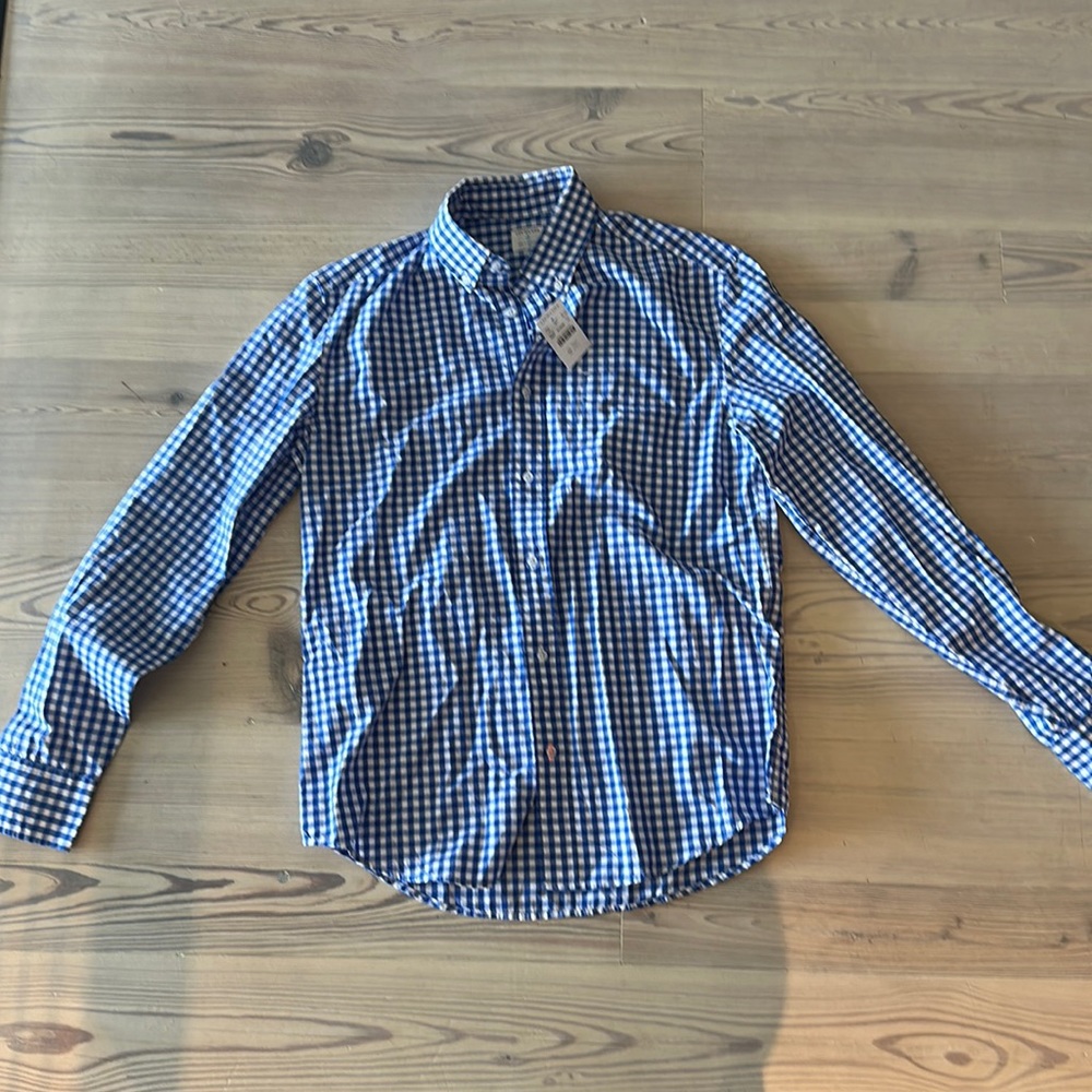 Crewcuts - NEW WITH TAGS blue and white gingham button down shirt. Boys size 16.